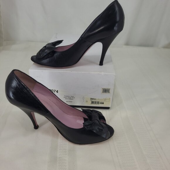 RED VALENTINO Black Peep Toe Bow Heels - Picture 9 of 11
